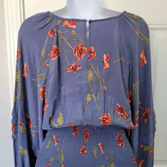 ASTR The Label Blue Floral Dress Ballon Dolman Sleeves Ruched Skirt Size S - Picture 8 of 13
